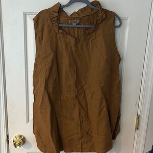Flax Women's Tan Ruffled Sleeveless Blouse
